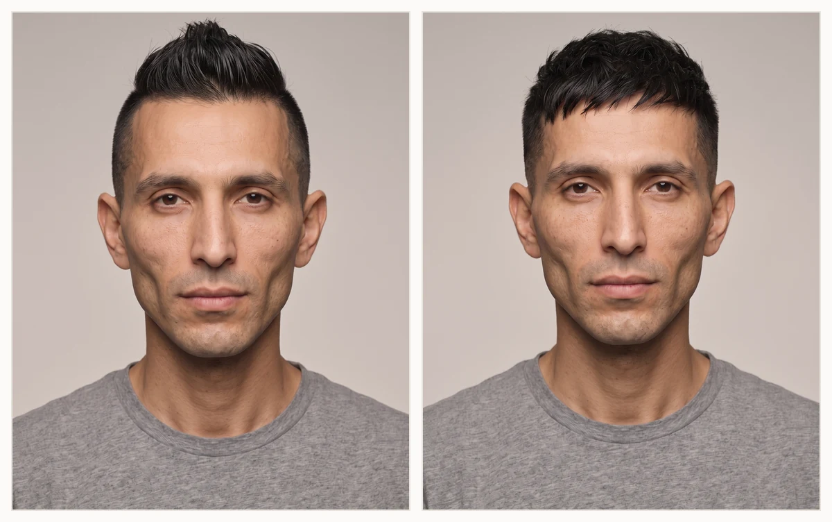 Collage of flattering men's haircuts for a diamond face shape including a faux hawk and textured crop