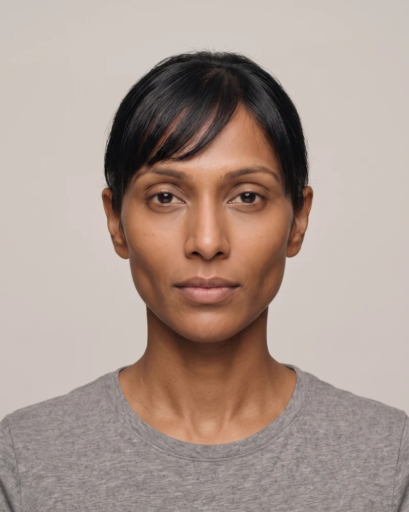 Woman with a diamond face shape wearing side-swept bangs