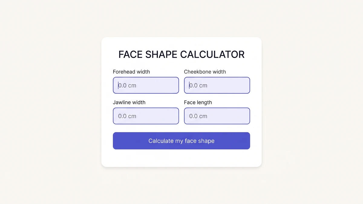 Face shape calculator with four input fields for forehead, cheekbone, jaw and face length measurements