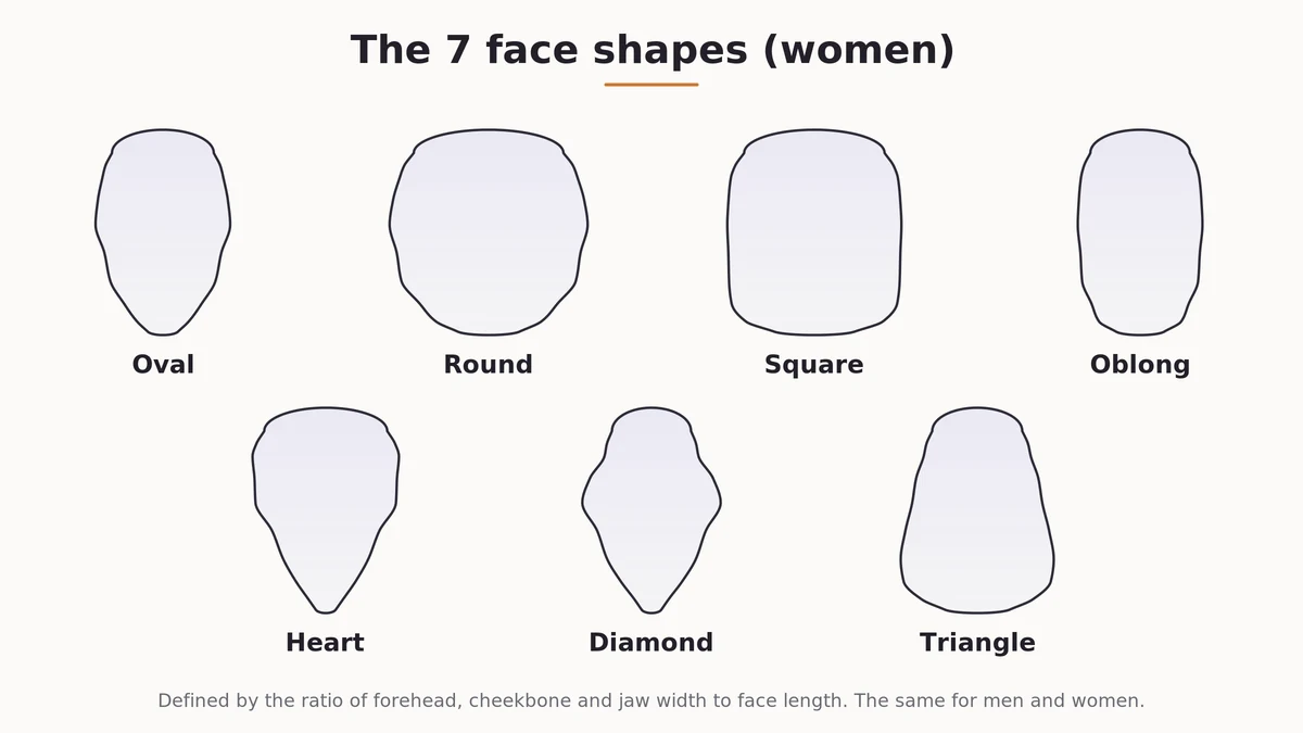 Female face shape chart comparing all seven face shapes
