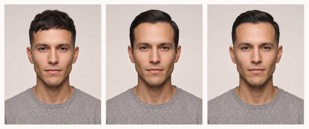 Collage of flattering men's haircuts and beard styles for a heart face shape