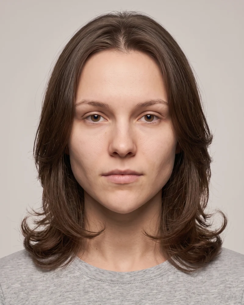 Woman with a heart face shape wearing a medium-length layered haircut with volume at the ends