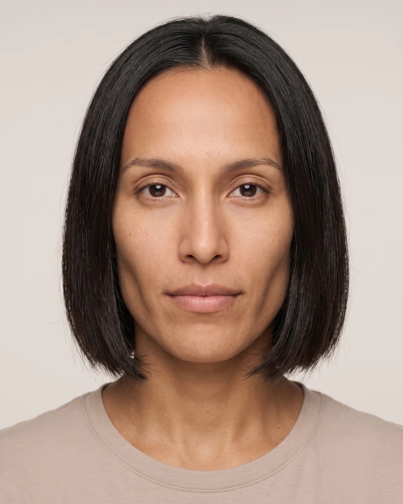 Woman with an oblong face shape wearing a chin-length bob