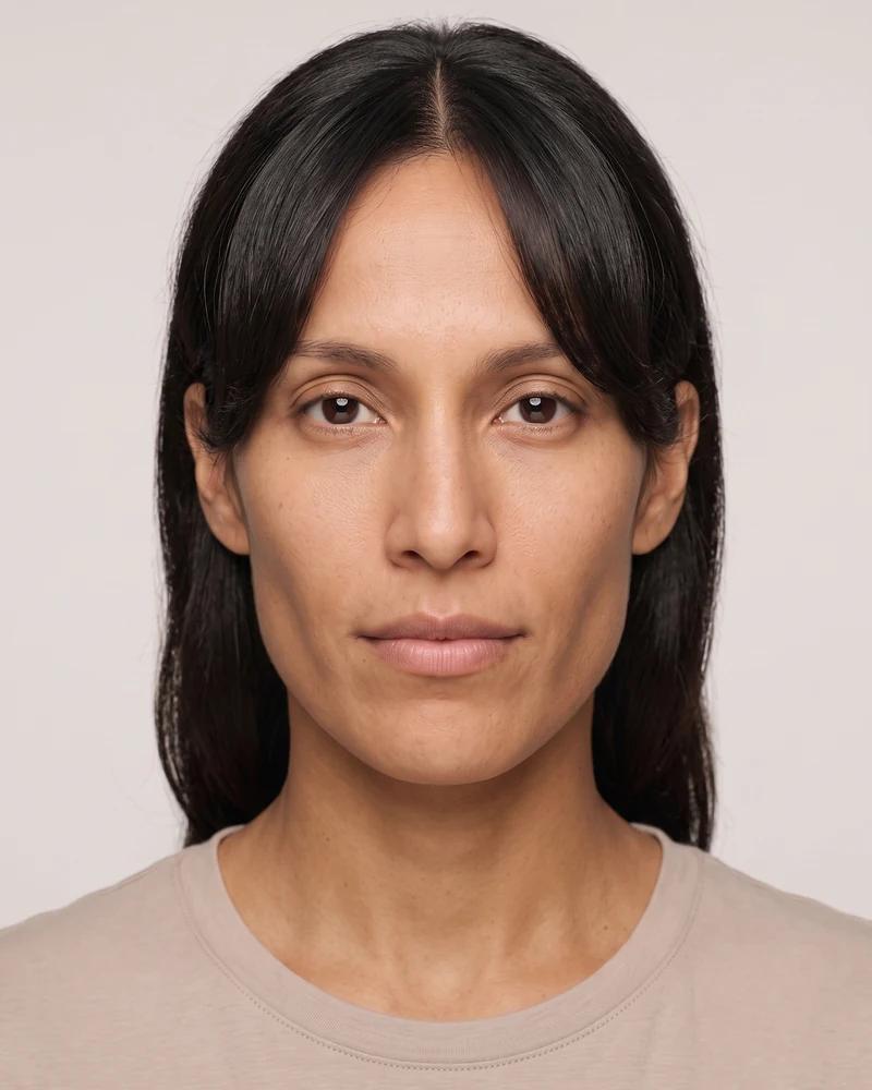 Woman with an oblong face shape wearing curtain bangs