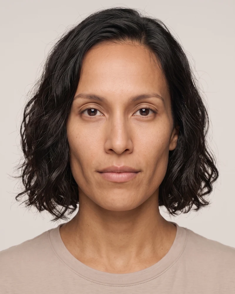 Woman with an oblong face shape wearing a textured wavy bob