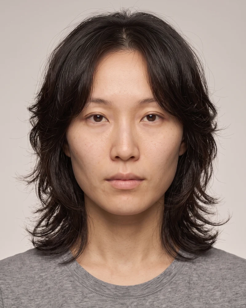 Woman with an oval face shape wearing a layered butterfly haircut