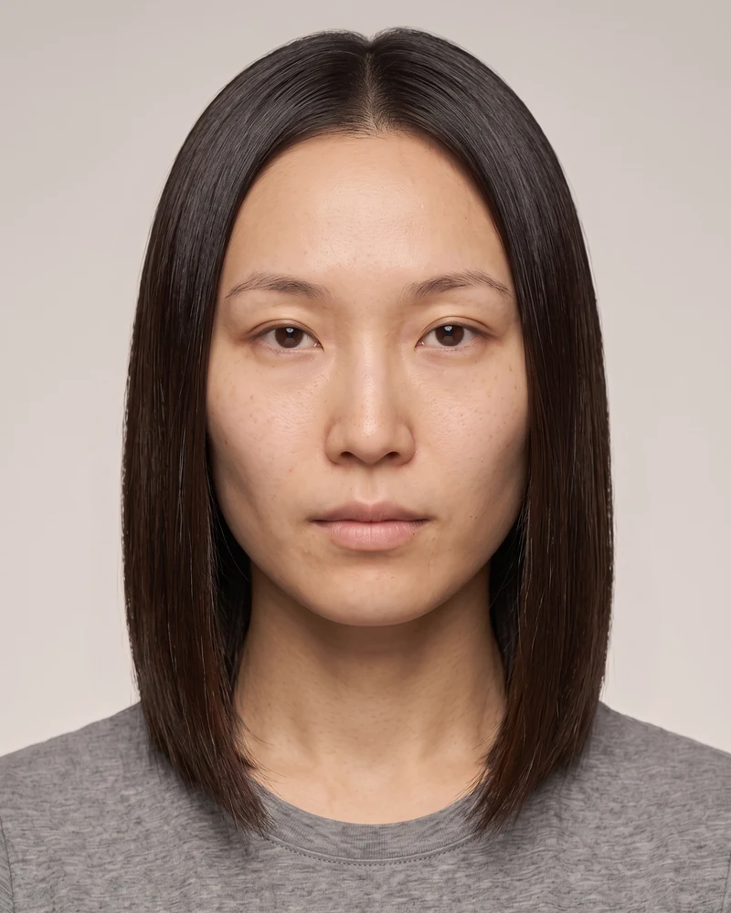 Woman with an oval face shape wearing sleek straight glass hair