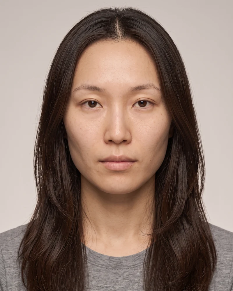 Woman with an oval face shape wearing long layered hair and a center part