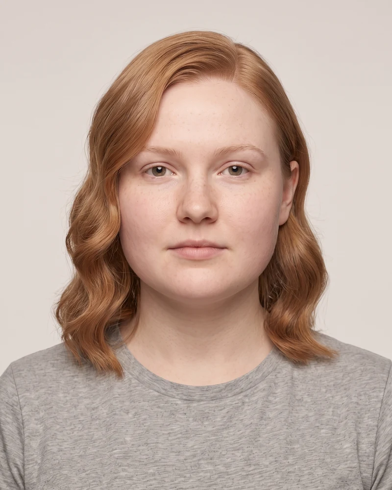 Woman with a round face shape wearing deep side-part waves