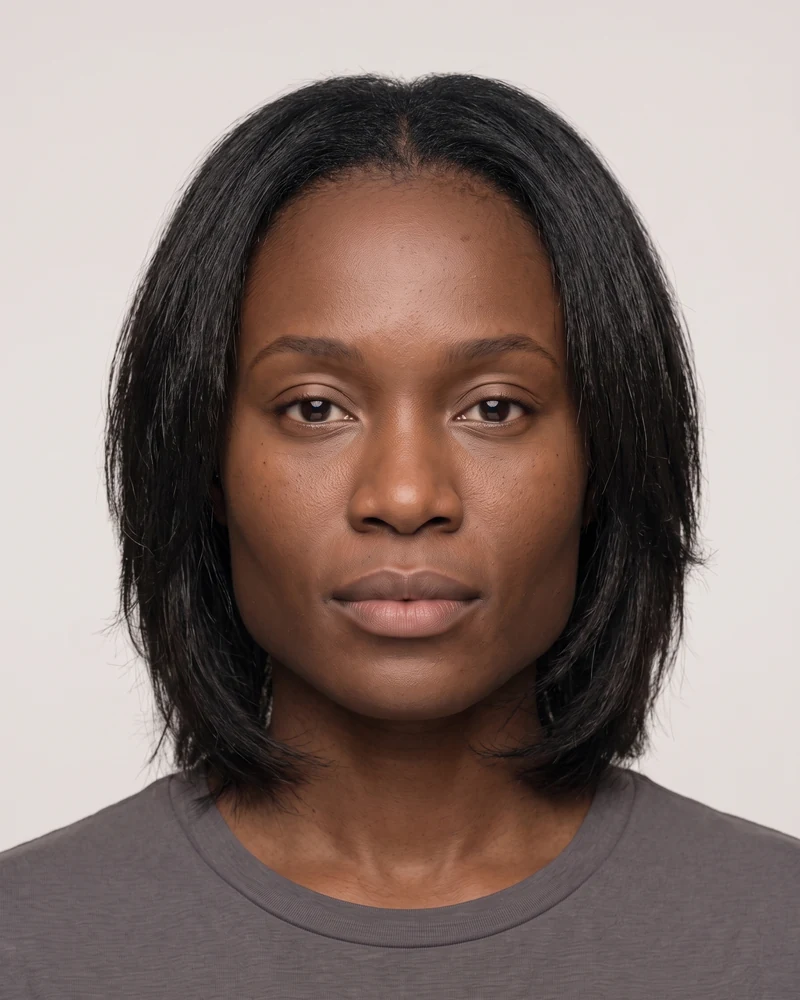 Woman with a square face shape wearing a layered bob
