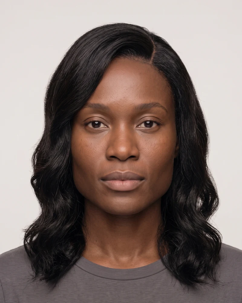 Woman with a square face shape wearing a deep side part with soft waves