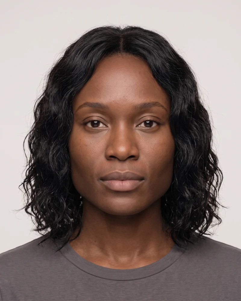 Woman with a square face shape wearing a textured wavy lob