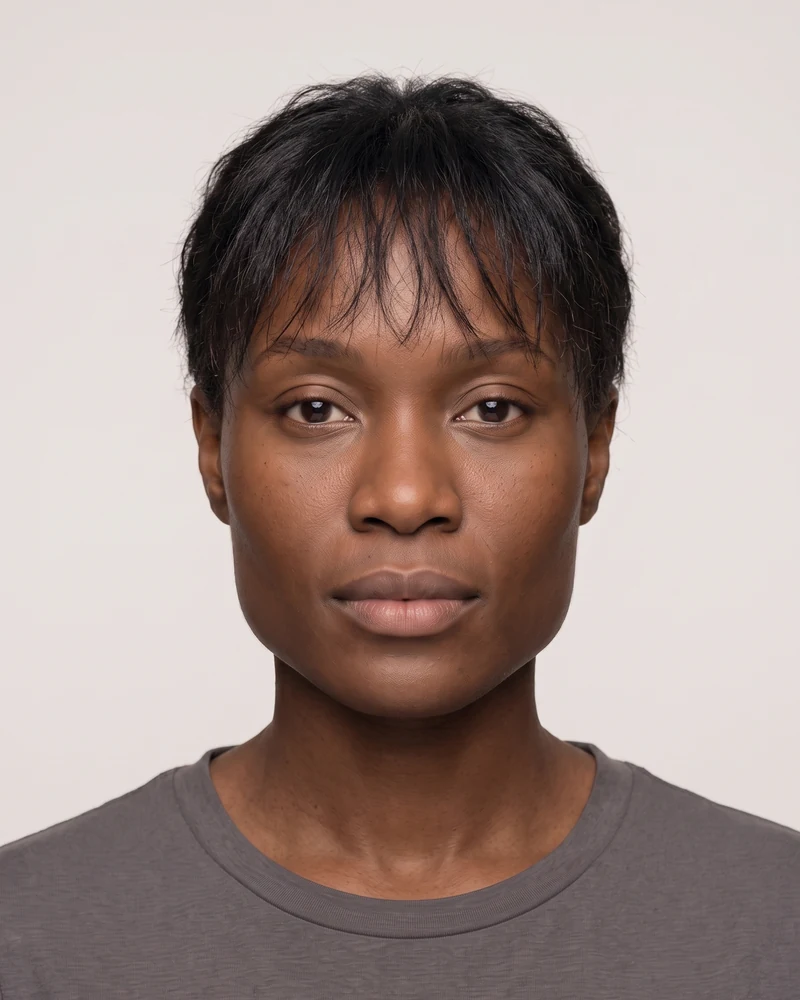 Woman with a square face shape wearing a wispy fringe