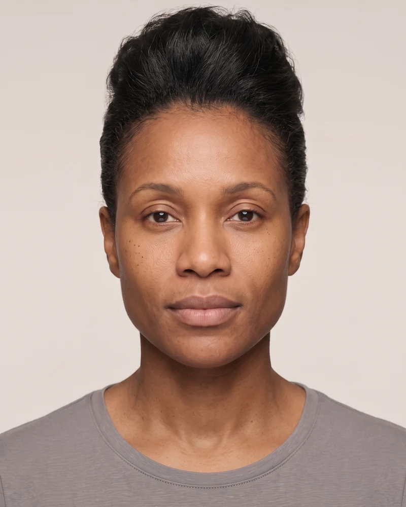 Woman with a triangle face shape wearing a high updo with crown volume