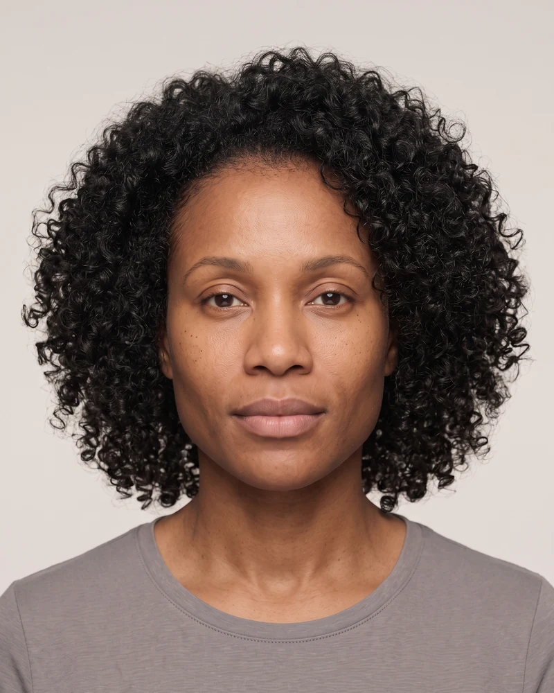Woman with a triangle face shape wearing voluminous curls